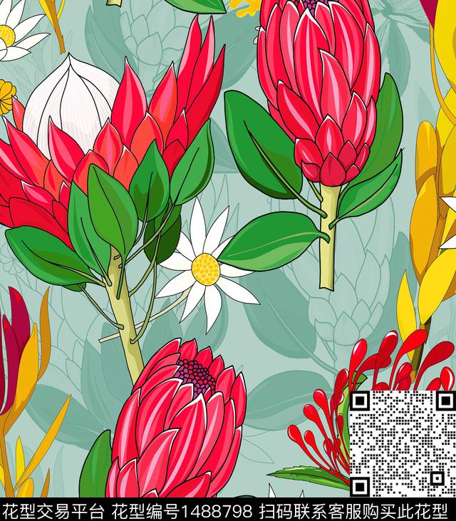 绿植树叶花卉大牌风数码印花华亿平台下载（图片编号: 1488798） - 瓦栏（Walan）