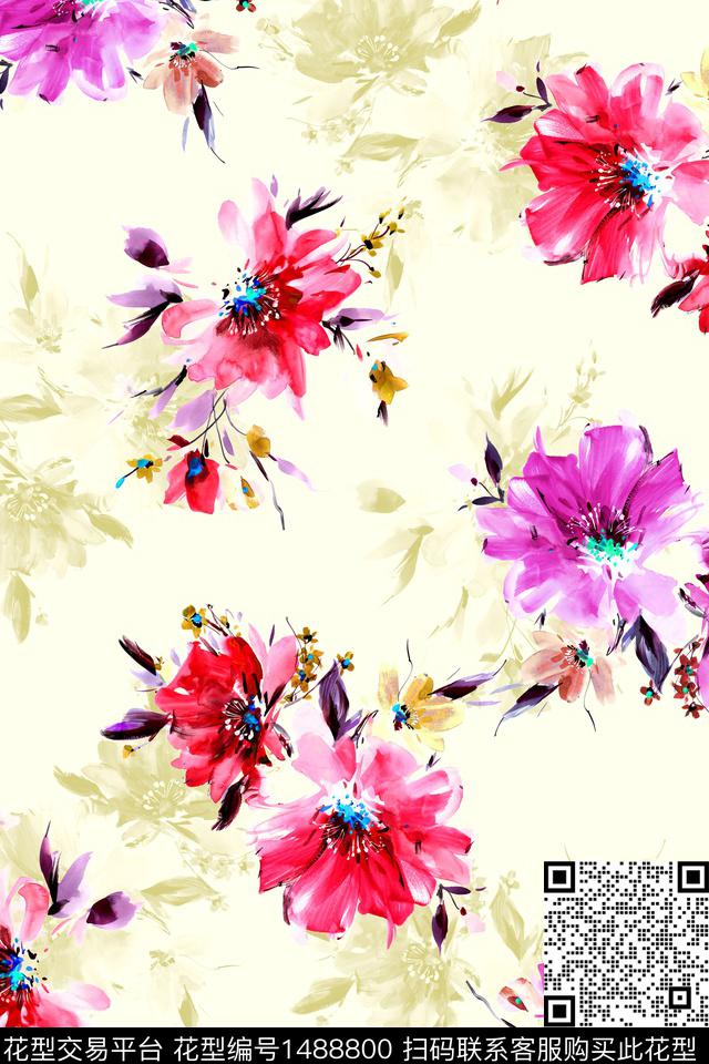 绿植树叶花卉大牌风数码印花华亿平台下载（图片编号: 1488800） - 瓦栏（Walan）