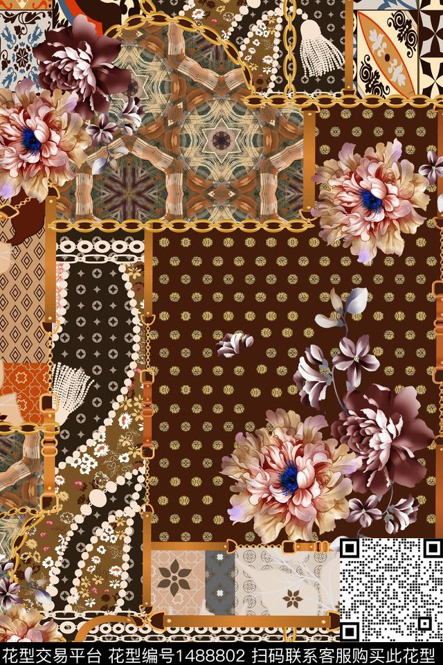 民族风真丝混合拼接数码印花华亿平台下载（图片编号: 1488802） - 瓦栏（Walan）