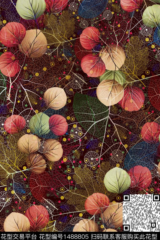 花卉香云纱真丝数码印花华亿平台下载（图片编号: 1488805） - 瓦栏（Walan）