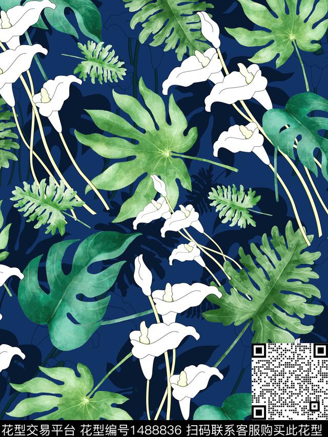 绿植树叶花卉大牌风数码印花华亿平台下载（图片编号: 1488836） - 瓦栏（Walan）