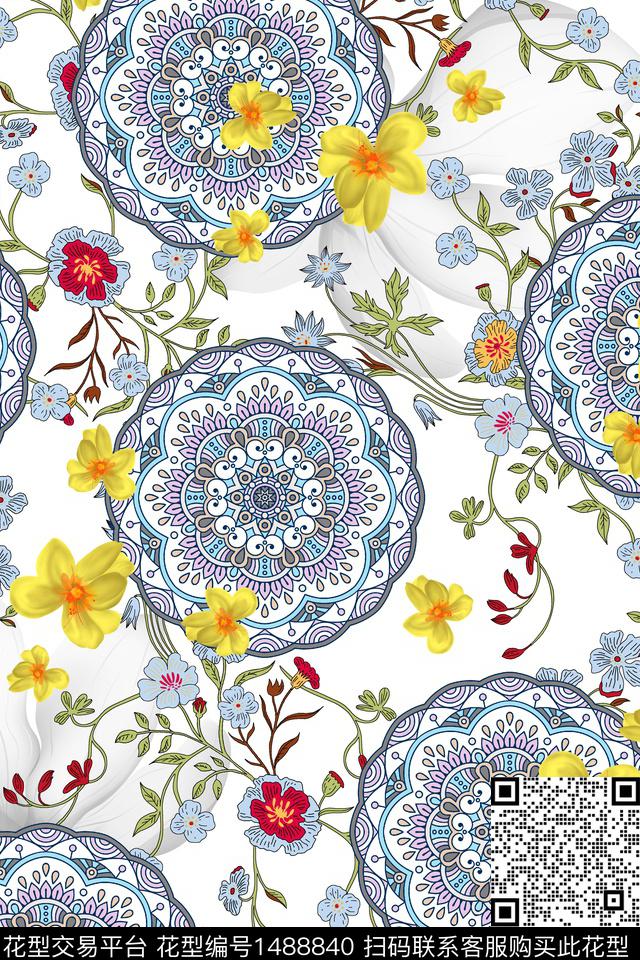 花卉旗袍大花数码印花华亿平台下载（图片编号: 1488840） - 瓦栏（Walan）