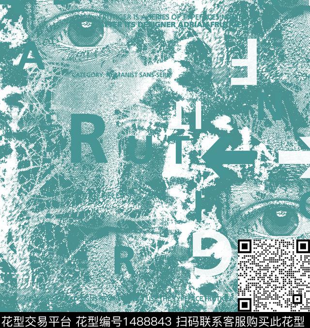 肌理字母眼睛数码印花华亿平台下载（图片编号: 1488843） - 瓦栏（Walan）