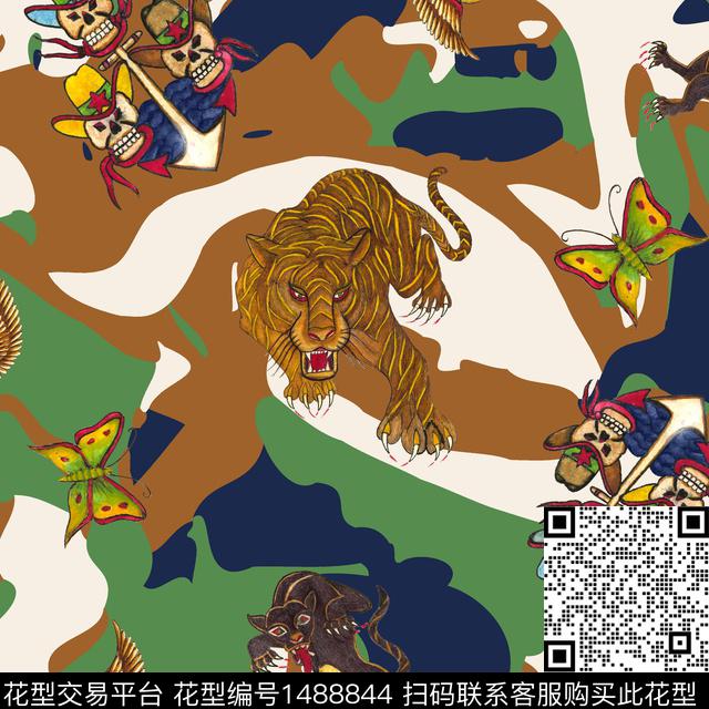 老虎老鹰男装满版花数码印花华亿平台下载（图片编号: 1488844） - 瓦栏（Walan）