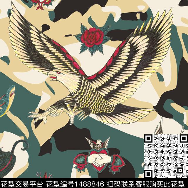 老鹰几何五角星数码印花华亿平台下载（图片编号: 1488846） - 瓦栏（Walan）