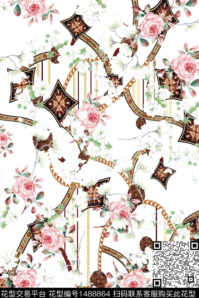 时尚花卉大牌风数码印花华亿平台下载（图片编号: 1488864） - 瓦栏（Walan）