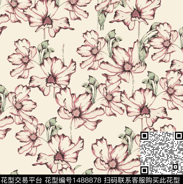 黑底花卉绿植树叶民族风数码印花华亿平台下载（图片编号: 1488878） - 瓦栏（Walan）