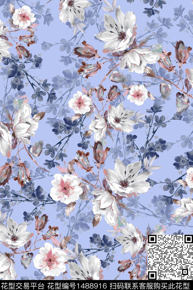 绿植树叶传统纹样大牌风数码印花华亿平台下载（图片编号: 1488916） - 瓦栏（Walan）