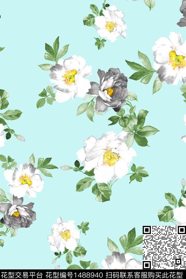 清爽底花卉花卉小清新数码印花华亿平台下载（图片编号: 1488940） - 瓦栏（Walan）