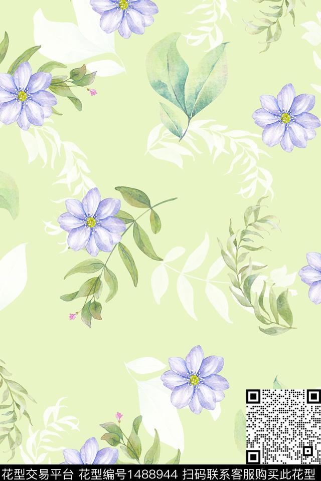 花卉小清新真丝数码印花华亿平台下载（图片编号: 1488944） - 瓦栏（Walan）