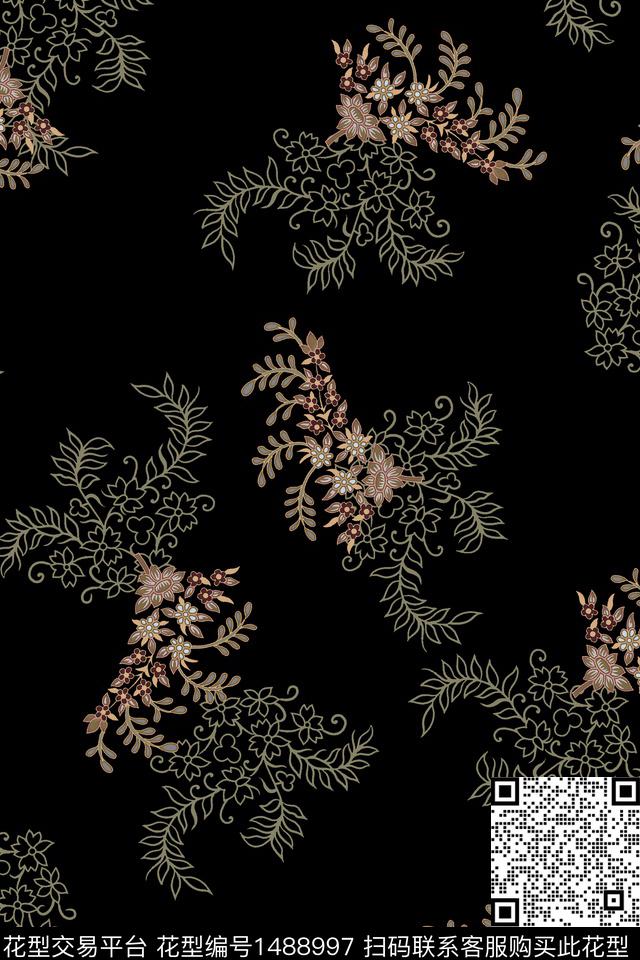 民族风花卉香云纱数码印花华亿平台下载（图片编号: 1488997） - 瓦栏（Walan）