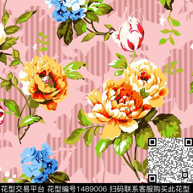 花卉手绘数码印花华亿平台下载（图片编号: 1489006） - 瓦栏（Walan）