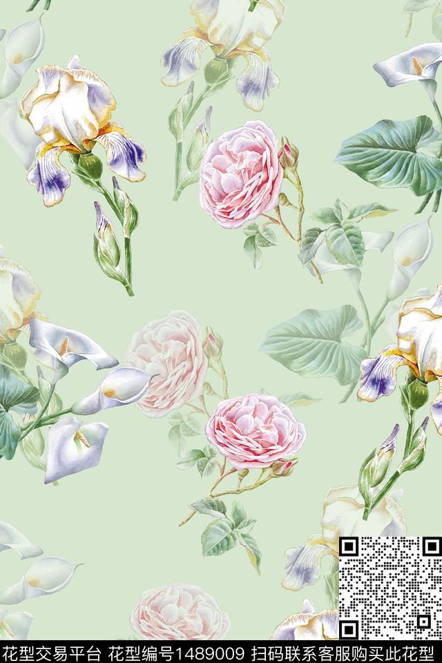 花卉小清新真丝数码印花华亿平台下载（图片编号: 1489009） - 瓦栏（Walan）