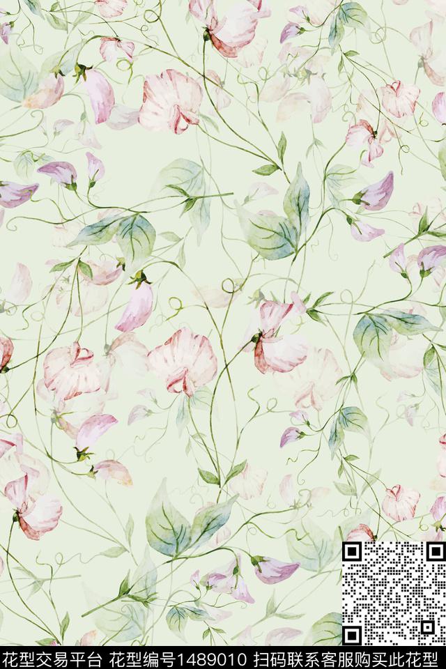 花卉小清新真丝数码印花华亿平台下载（图片编号: 1489010） - 瓦栏（Walan）