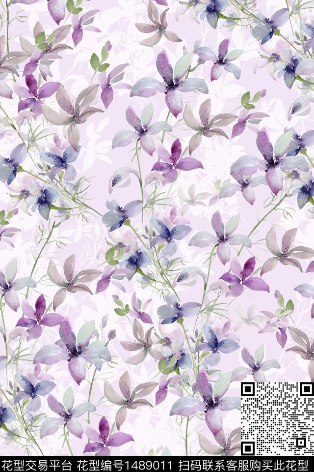 花卉小清新真丝数码印花华亿平台下载（图片编号: 1489011） - 瓦栏（Walan）