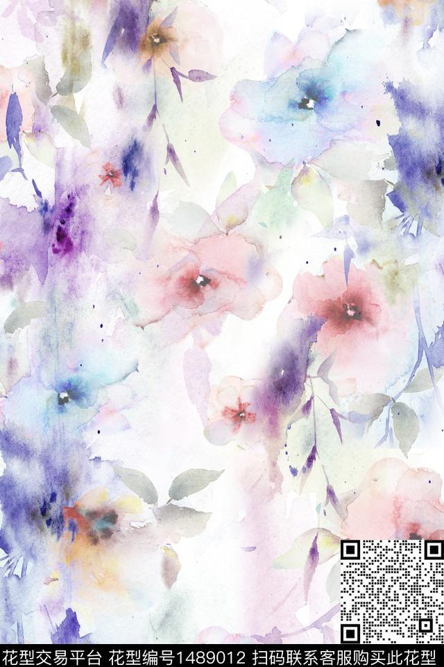 花卉抽象小清新数码印花华亿平台下载（图片编号: 1489012） - 瓦栏（Walan）
