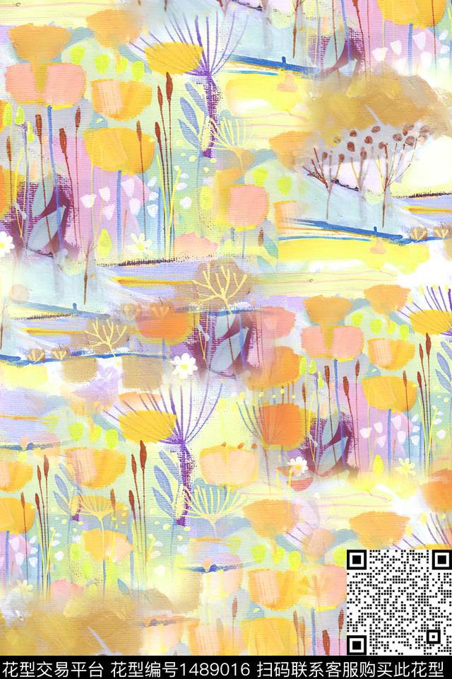 抽象小清新真丝数码印花华亿平台下载（图片编号: 1489016） - 瓦栏（Walan）
