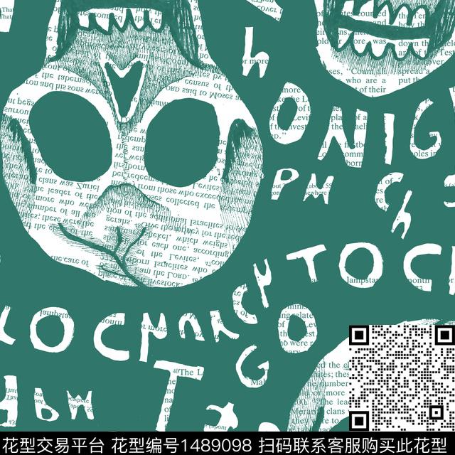字母黑白华亿平台骷髅传统印花华亿平台下载（图片编号: 1489098） - 瓦栏（Walan）