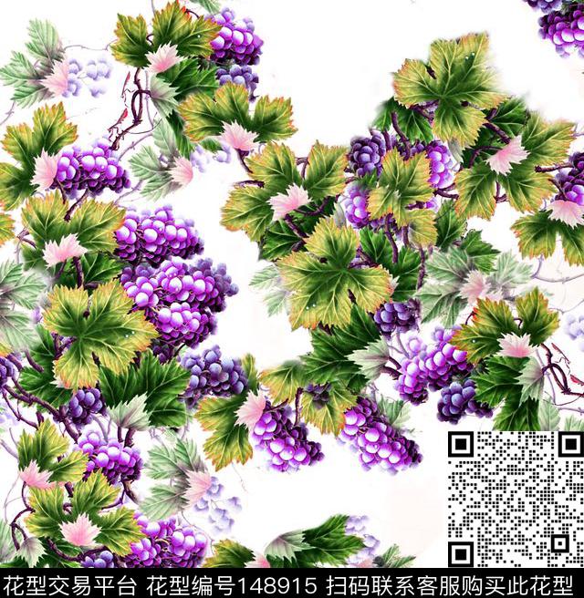 葡萄绿叶数码印花华亿平台下载（图片编号: 148915） - 瓦栏（Walan）