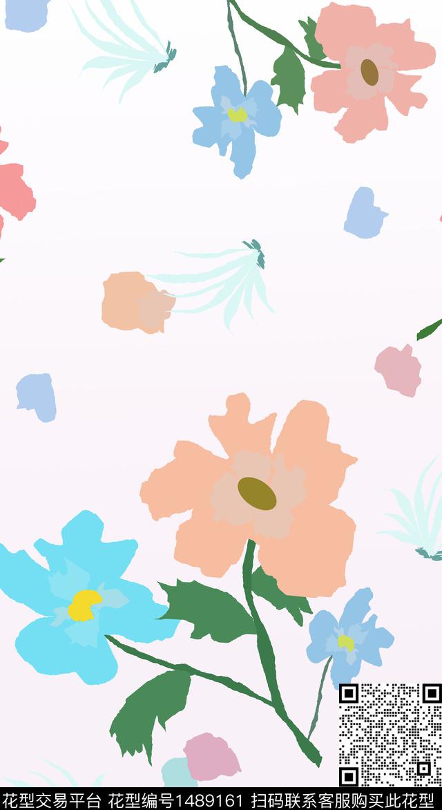 写意渐变几何花卉数码印花华亿平台下载（图片编号: 1489161） - 瓦栏（Walan）