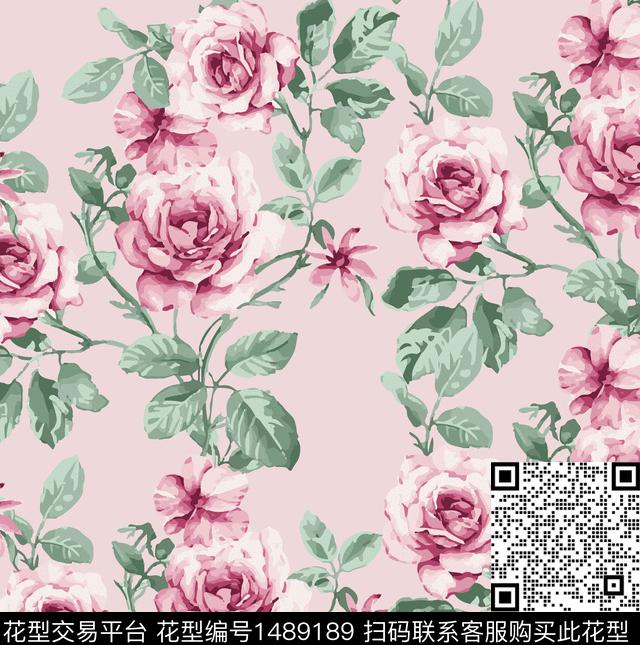 黑底花卉绿植树叶花卉数码印花华亿平台下载（图片编号: 1489189） - 瓦栏（Walan）