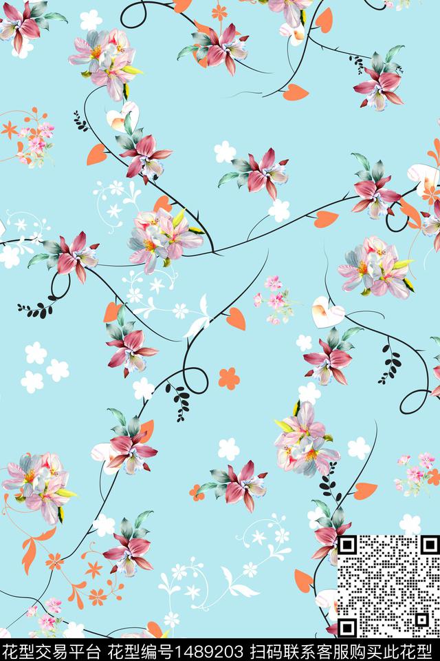 时尚花卉大牌风数码印花华亿平台下载（图片编号: 1489203） - 瓦栏（Walan）