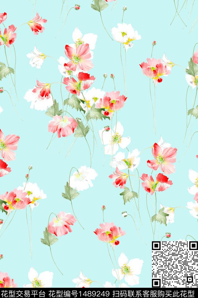 清爽底花卉花卉小清新数码印花华亿平台下载（图片编号: 1489249） - 瓦栏（Walan）
