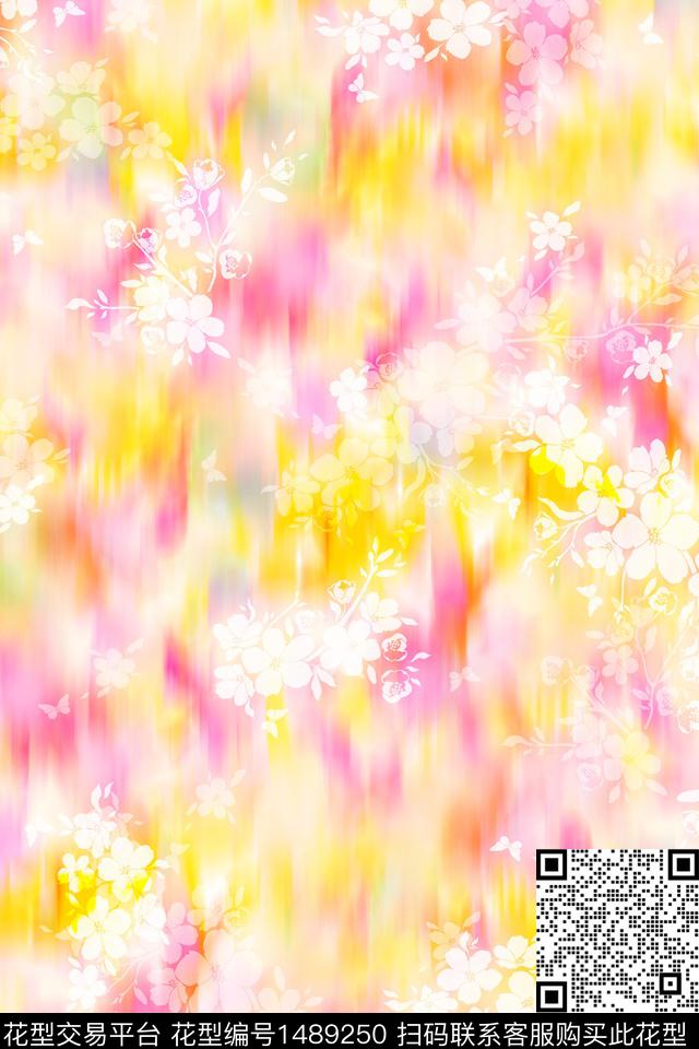 抽象花卉扎染华亿平台小清新数码印花华亿平台下载（图片编号: 1489250） - 瓦栏（Walan）