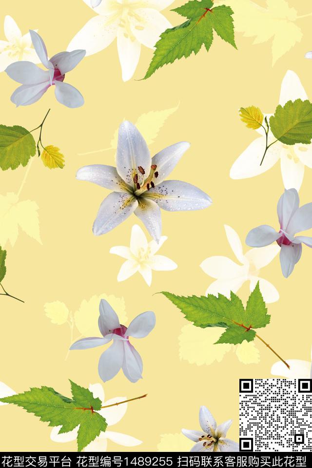 花卉小清新真丝数码印花华亿平台下载（图片编号: 1489255） - 瓦栏（Walan）