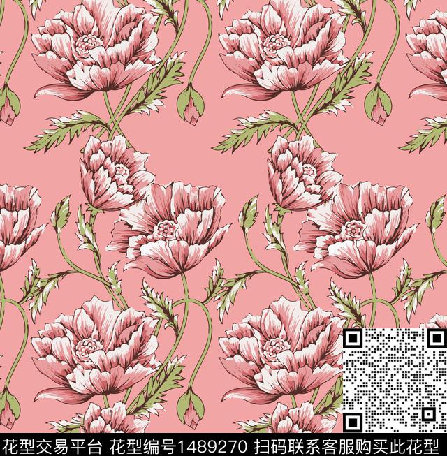 黑底花卉彩底花卉绿植树叶数码印花华亿平台下载（图片编号: 1489270） - 瓦栏（Walan）