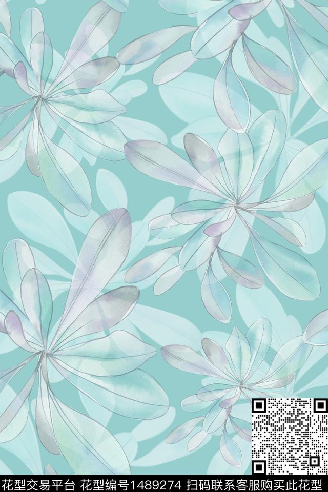 绿植树叶花卉大牌风数码印花华亿平台下载（图片编号: 1489274） - 瓦栏（Walan）