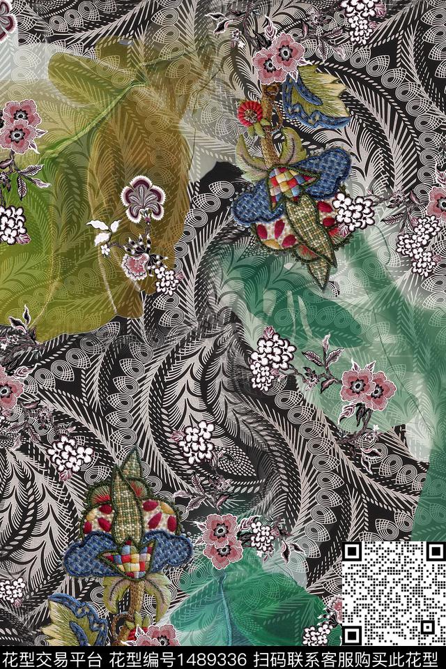 线条撞色花纹数码印花华亿平台下载（图片编号: 1489336） - 瓦栏（Walan）