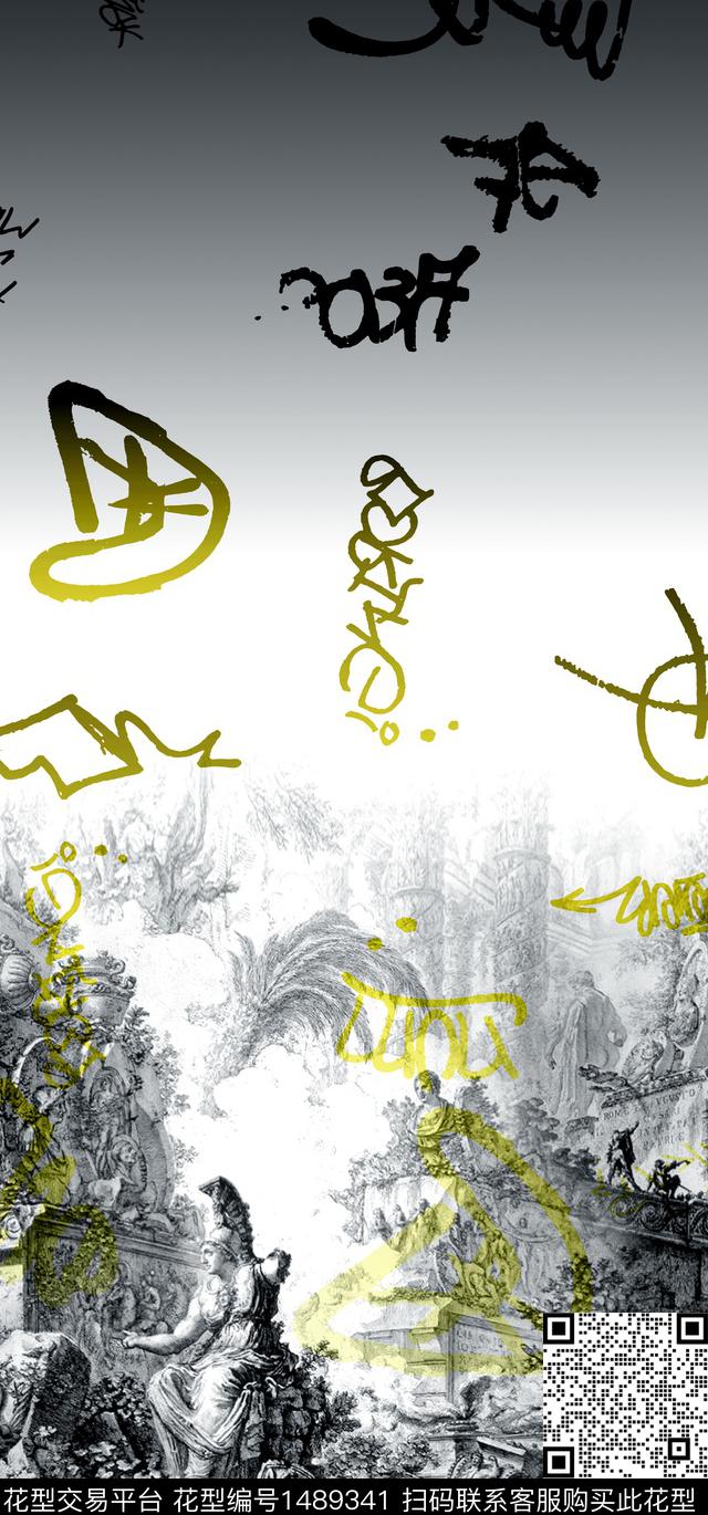 渐变字母复古数码印花华亿平台下载（图片编号: 1489341） - 瓦栏（Walan）