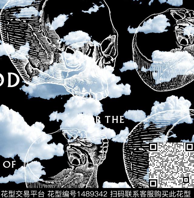 线条画复古骷髅数码印花华亿平台下载（图片编号: 1489342） - 瓦栏（Walan）