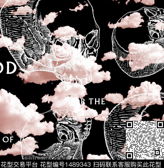 线条画复古骷髅数码印花华亿平台下载（图片编号: 1489343） - 瓦栏（Walan）