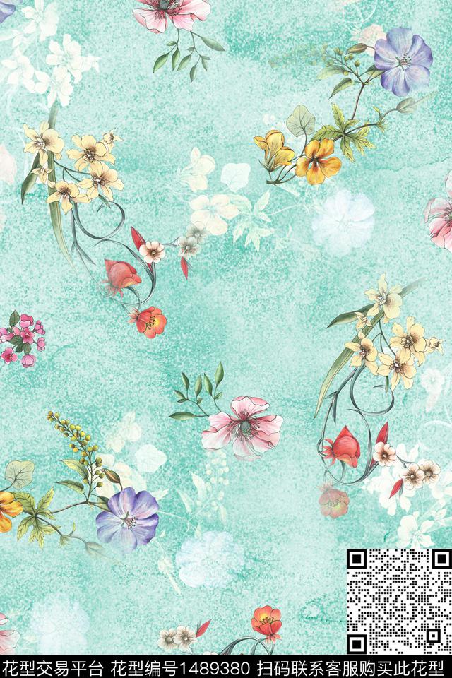 抽象花卉花卉大牌风数码印花华亿平台下载（图片编号: 1489380） - 瓦栏（Walan）