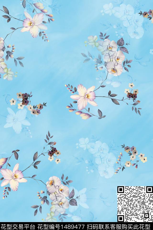 花卉大牌风抽象数码印花华亿平台下载（图片编号: 1489477） - 瓦栏（Walan）