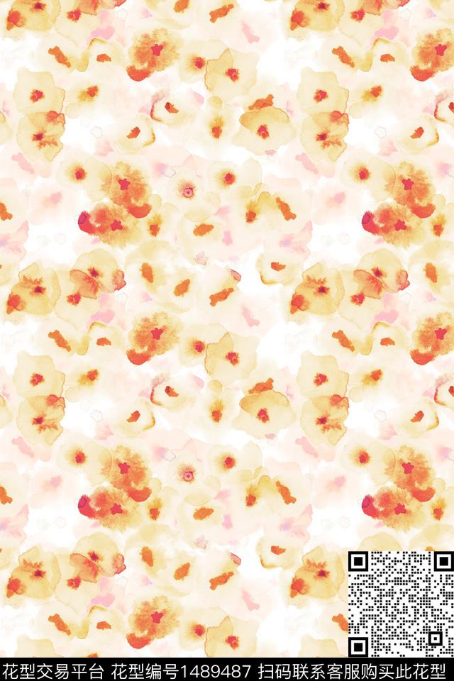 水彩绿植树叶肌理数码印花华亿平台下载（图片编号: 1489487） - 瓦栏（Walan）