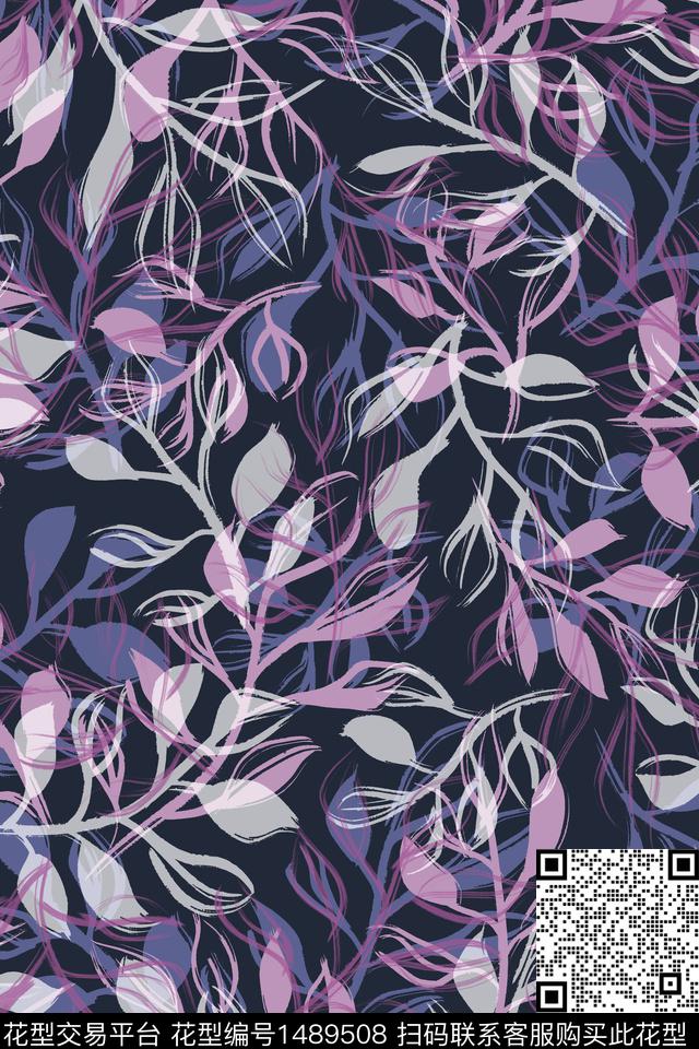 春夏华亿平台绿植树叶手绘叶子传统印花华亿平台下载（图片编号: 1489508） - 瓦栏（Walan）