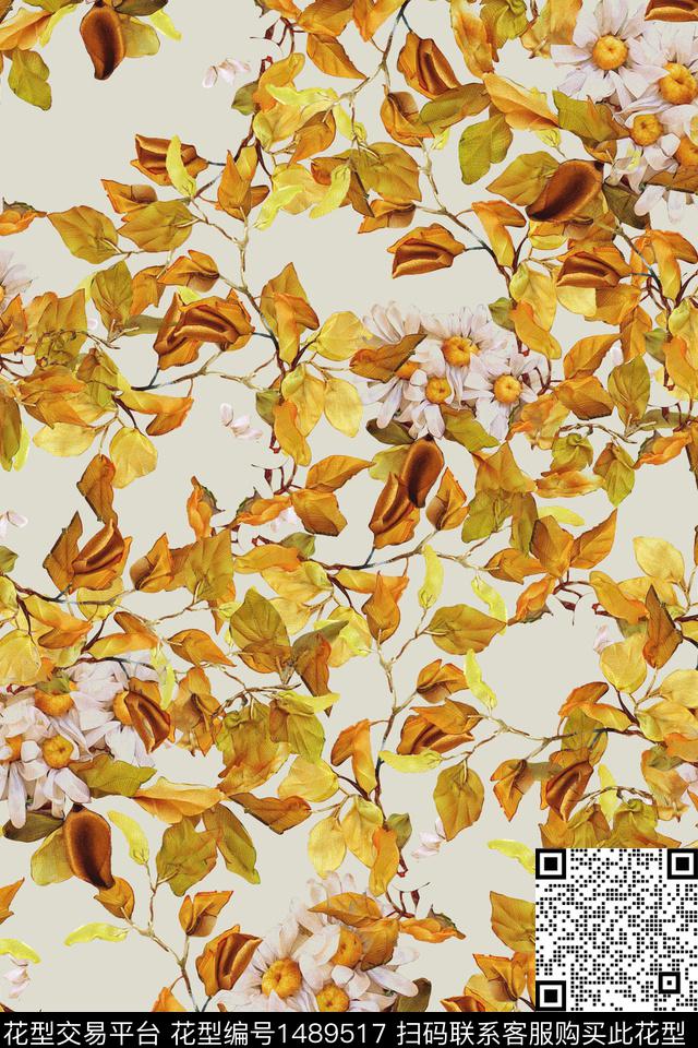 水彩花卉大牌风数码印花华亿平台下载（图片编号: 1489517） - 瓦栏（Walan）