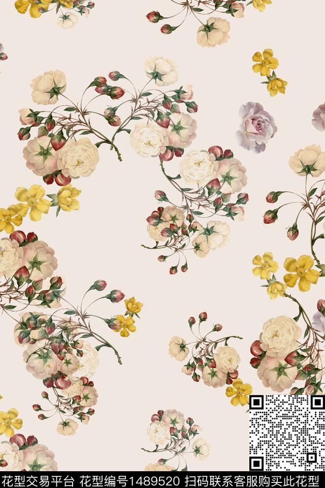 花卉大牌风香云纱数码印花华亿平台下载（图片编号: 1489520） - 瓦栏（Walan）