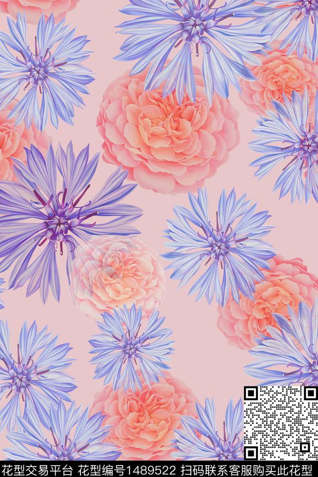 水彩花卉大牌风数码印花华亿平台下载（图片编号: 1489522） - 瓦栏（Walan）