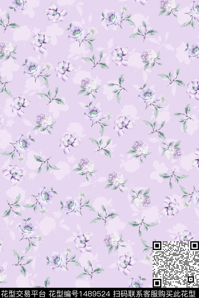 花卉小清新真丝数码印花华亿平台下载（图片编号: 1489524） - 瓦栏（Walan）