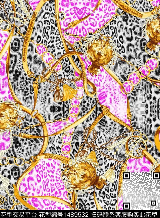 皮带豹纹链条数码印花华亿平台下载（图片编号: 1489532） - 瓦栏（Walan）