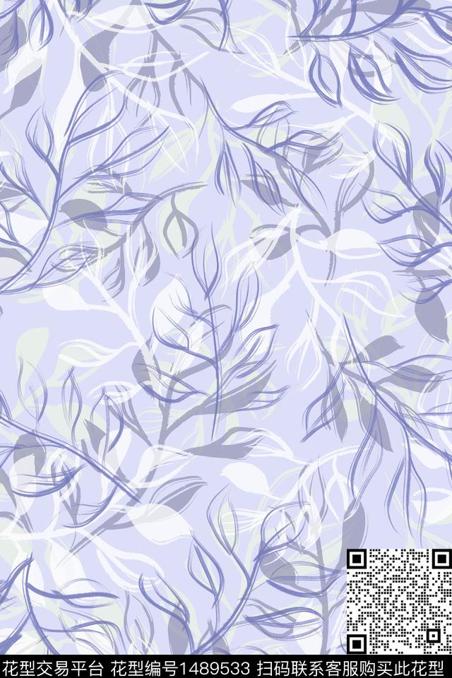 绿植树叶春夏华亿平台手绘传统印花华亿平台下载（图片编号: 1489533） - 瓦栏（Walan）