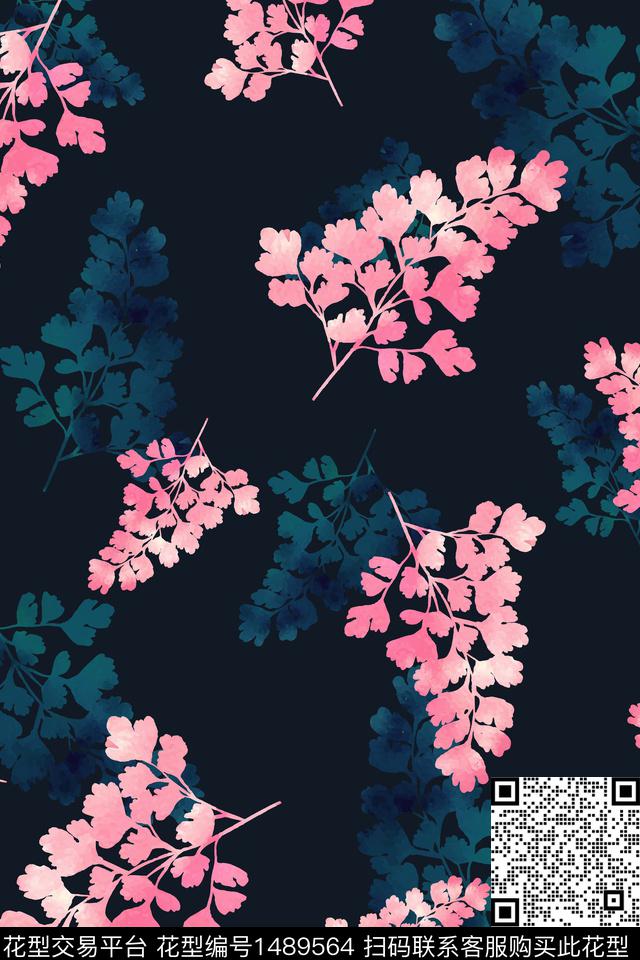 配饰绿植树叶深色底数码印花华亿平台下载（图片编号: 1489564） - 瓦栏（Walan）