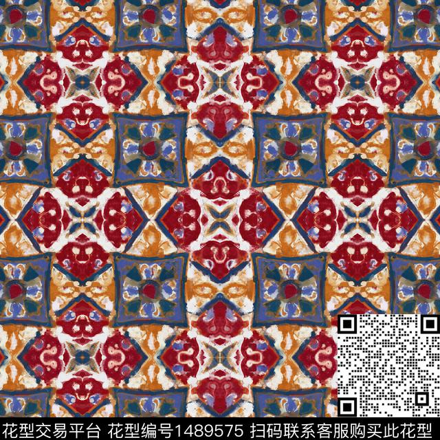 几何条纹民族风数码印花华亿平台下载（图片编号: 1489575） - 瓦栏（Walan）