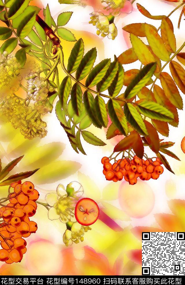 水果植物水彩数码印花华亿平台下载（图片编号: 148960） - 瓦栏（Walan）