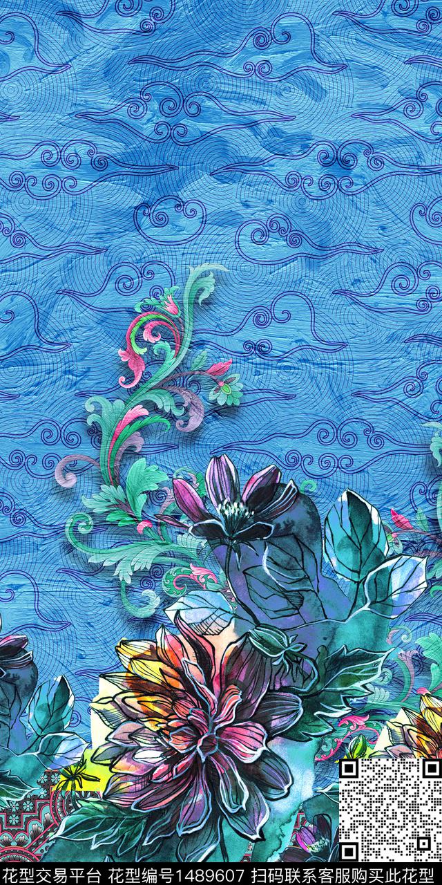 定位花大牌风真丝数码印花华亿平台下载（图片编号: 1489607） - 瓦栏（Walan）