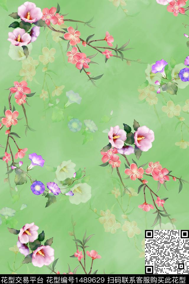 花卉大牌风年轻女性数码印花华亿平台下载（图片编号: 1489629） - 瓦栏（Walan）